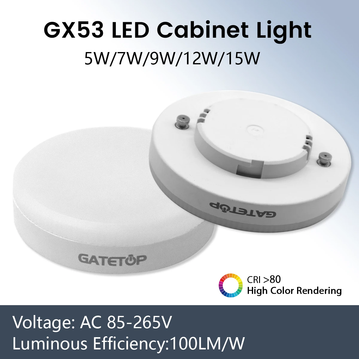 LED Spotlight 2PCS GX53 LED Bulb AC85-265V 100lm/W 120degree High Power Day Light Source