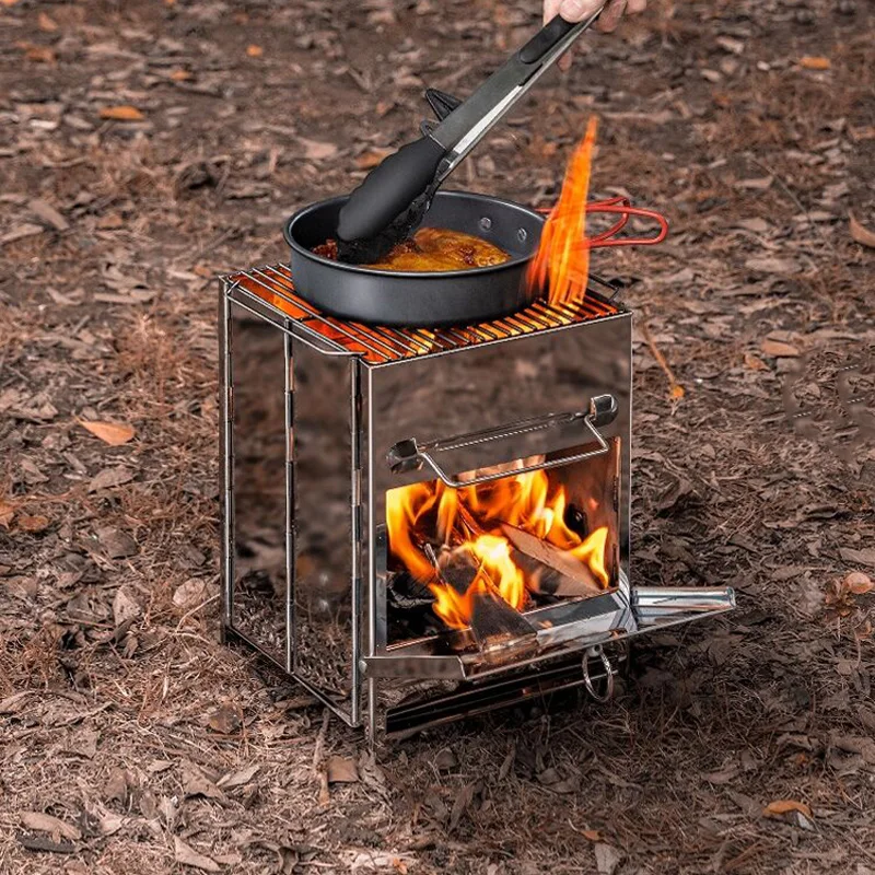 Outdoor Square Wood Stove Picnic Mini Stainless Steel Grill
