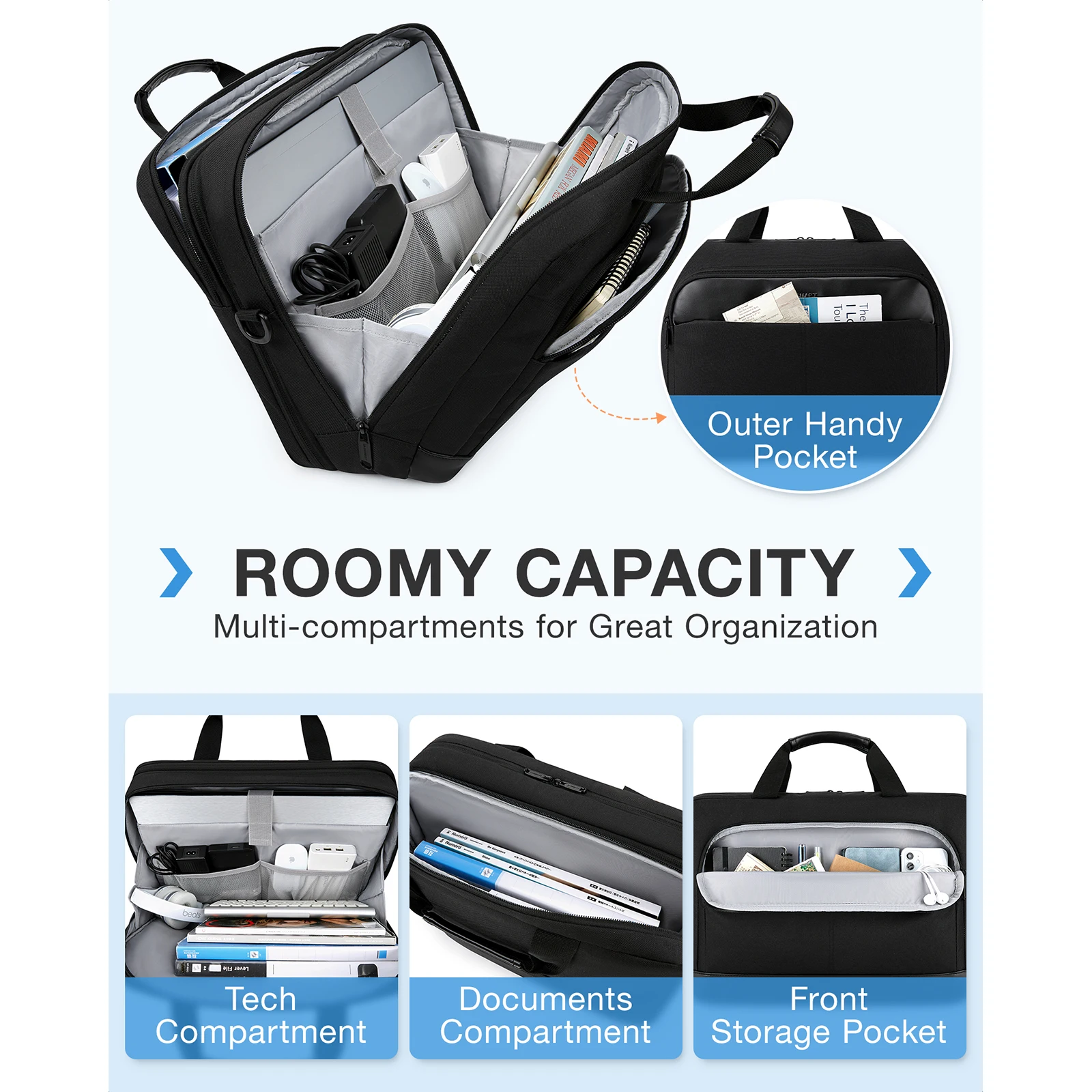Bagsmart-maleta de Couro para Homens Bolsa para Laptop Macbook Air Pro 17.3 Trabalho Negócios Notebook Case Bolsa de Ombro Bolsa Crossbody - Imagem 4