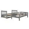 Twin Bunk Bed with Trundle Stairs Open Shelves Kids Teens Bedroom Grey Espresso Modern Sturdy Wood Kids Furniture Guest Room 5