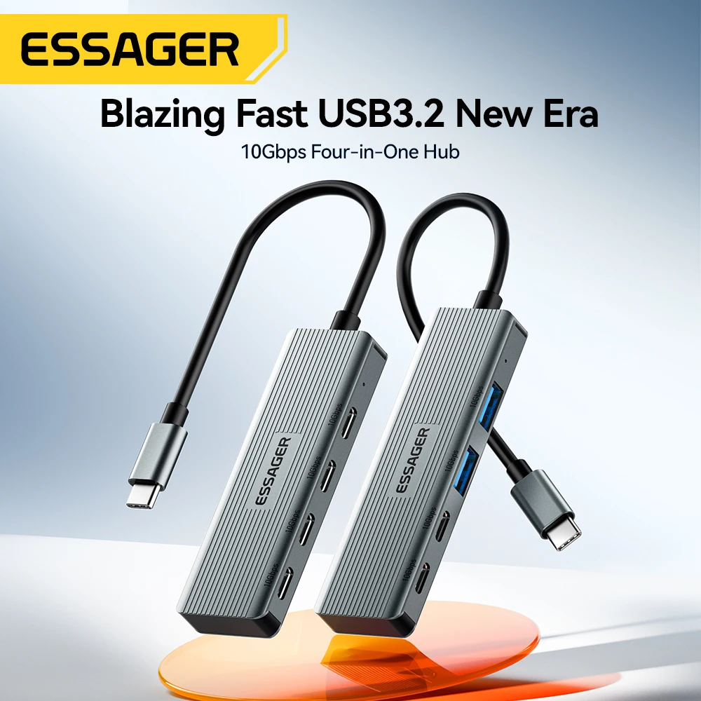 Essager USB Hub Adapter 4 in 1 USB Type C to USB3.2 Gen2 Hub Splitter Adapter for MacBook Pro Air Samsung Docking Station HUB