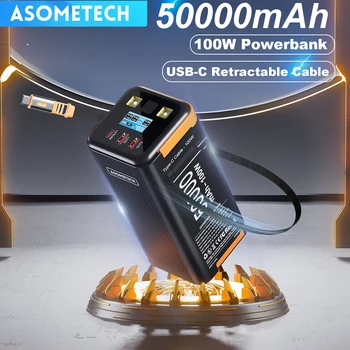 Power Bank 50000mAh 100W PD PPS Ricarica super veloce Batteria di ricambio portatile Tipo-C Cavo retrattile Powerbank per telefono portatile