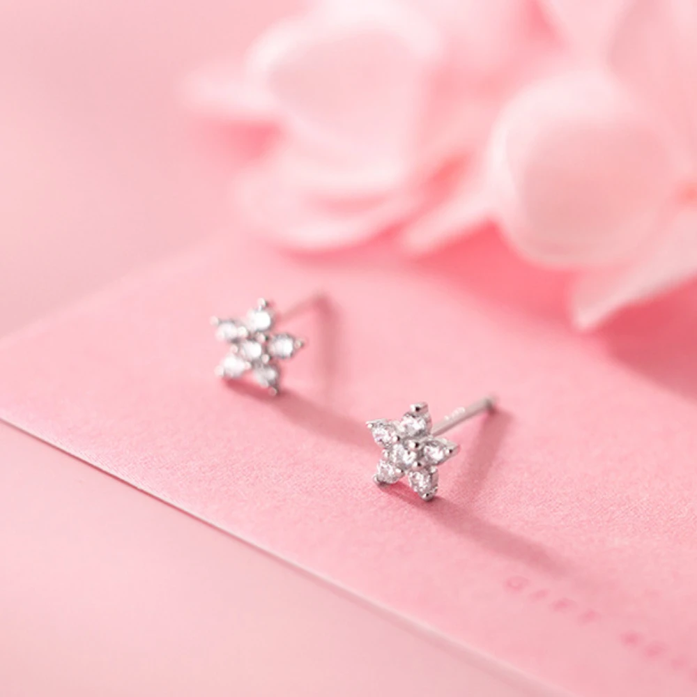 925 Sterling Silver Zircon Stud Earrings Women Temperament Mini Flower Earring Bohemian Style Piercing Jewelry