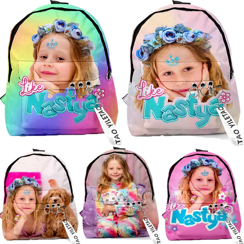 

Children Like Nastya 3D Print Backpacks Kids Kawaii Bookbag Boys Girls School Bags Keychain Mochila Students Cartoon Rucksack