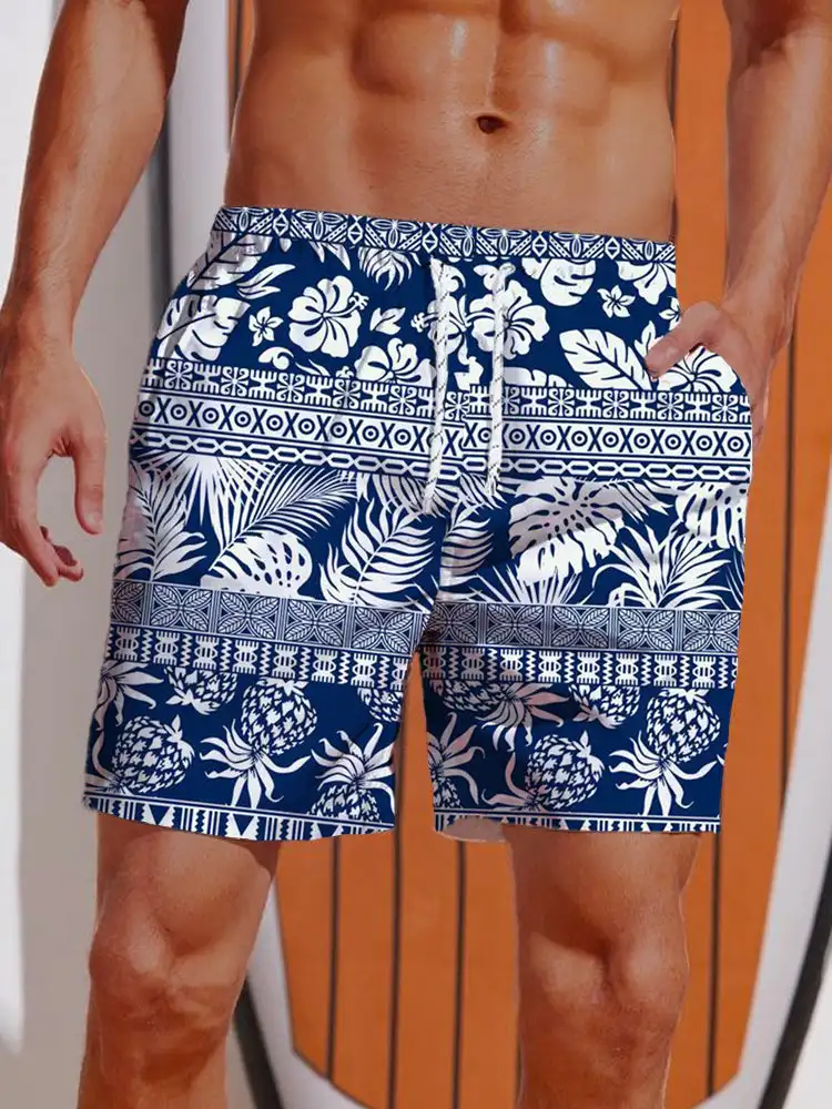 2024 3D Printed Hawaiian Vacation Style Printing Shorts Men's Casual Board Shorts Swim Trunks Drawstring Breathable Short Summer 4