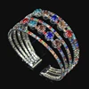 Full Rhinestone 3/5 Row Crystal Open Bangle Multi-Color Rhinestone Women's Bracelets and Bangles Wedding Bridal Jewelry 5
