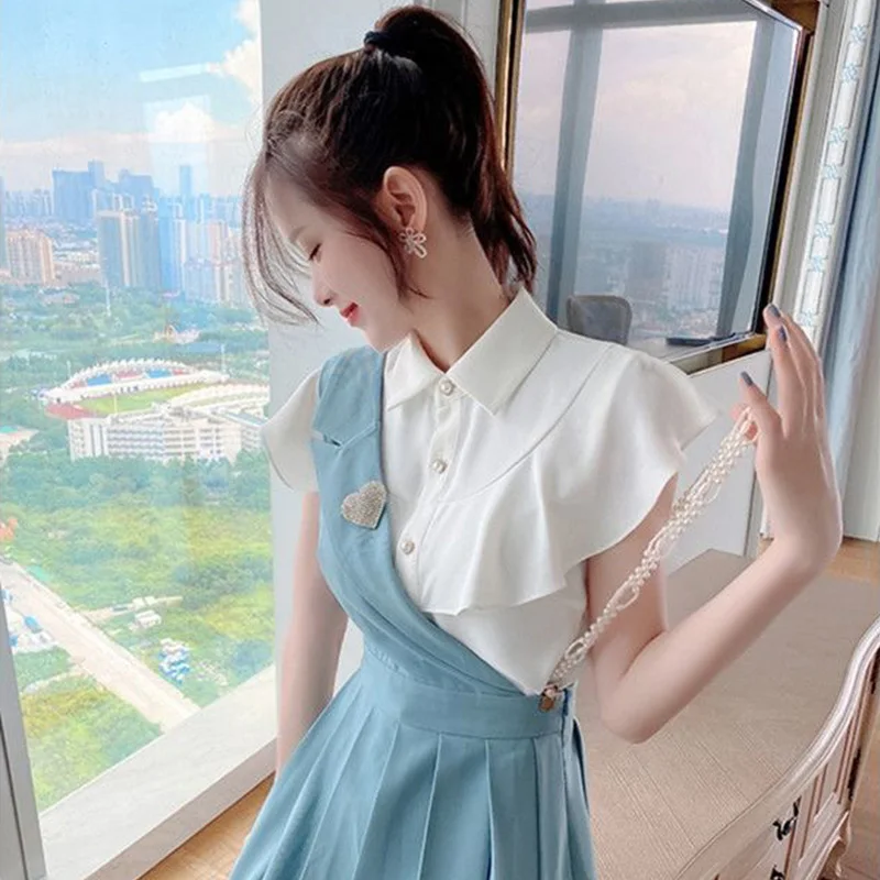 Age Reducing Set for Women's Summer 2024 Korean Version New Campus Dress Pleated Skirt Set Fashion Two-piece Set Skirt Sets