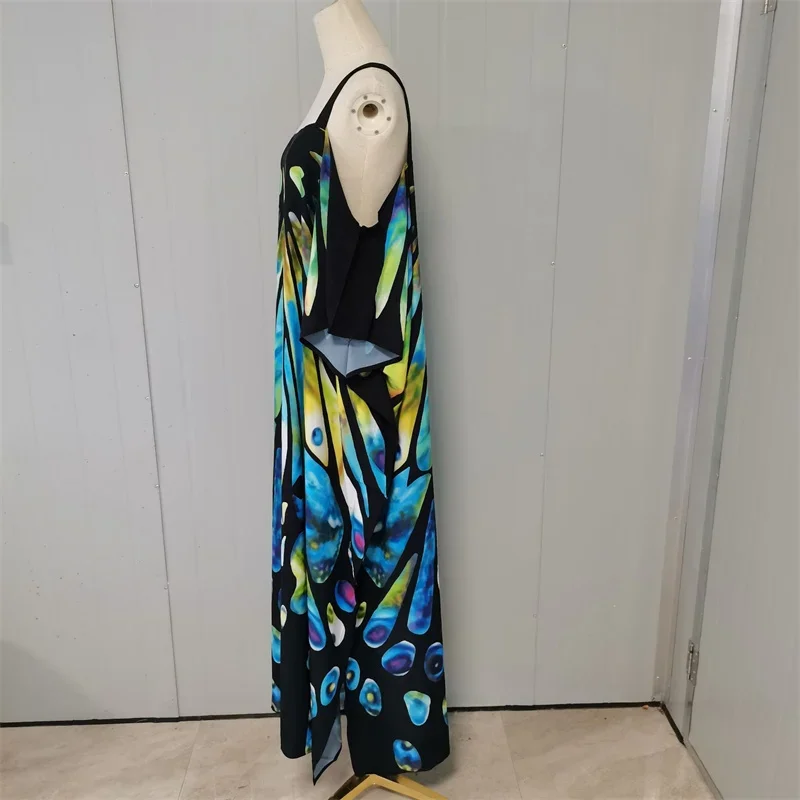 New Colourful Prints Cover Up Sun Protection Beachwear Women Cover-ups Female Holiday Robe Quick-drying Suspenders Beach Dresses