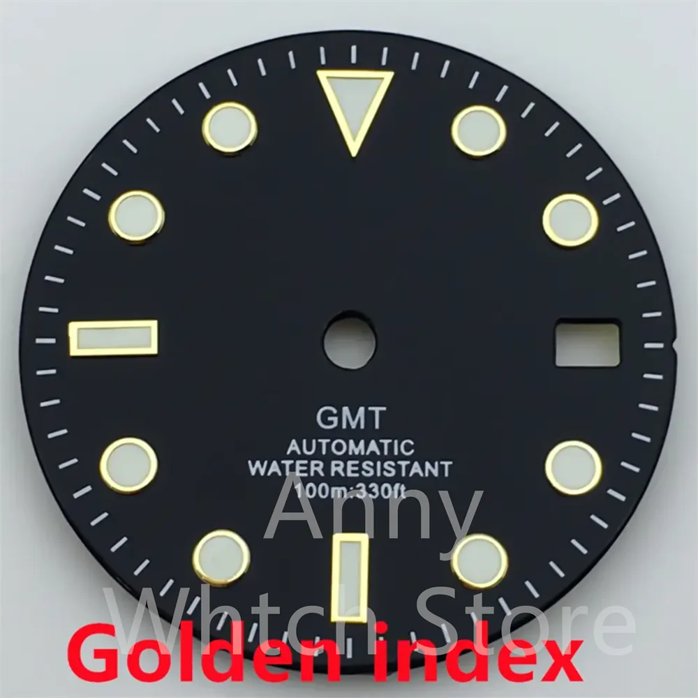 Green Luminous GMT Watch Dial with Four Hands - Premium 29mm Replacement Part