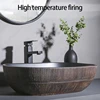 Ceramic Table Sink Bathroom Balcony Countertop Vessel Sink Oval Above Counter Wash Basin Lavatory Vanity Sink Brown Art Basin 3