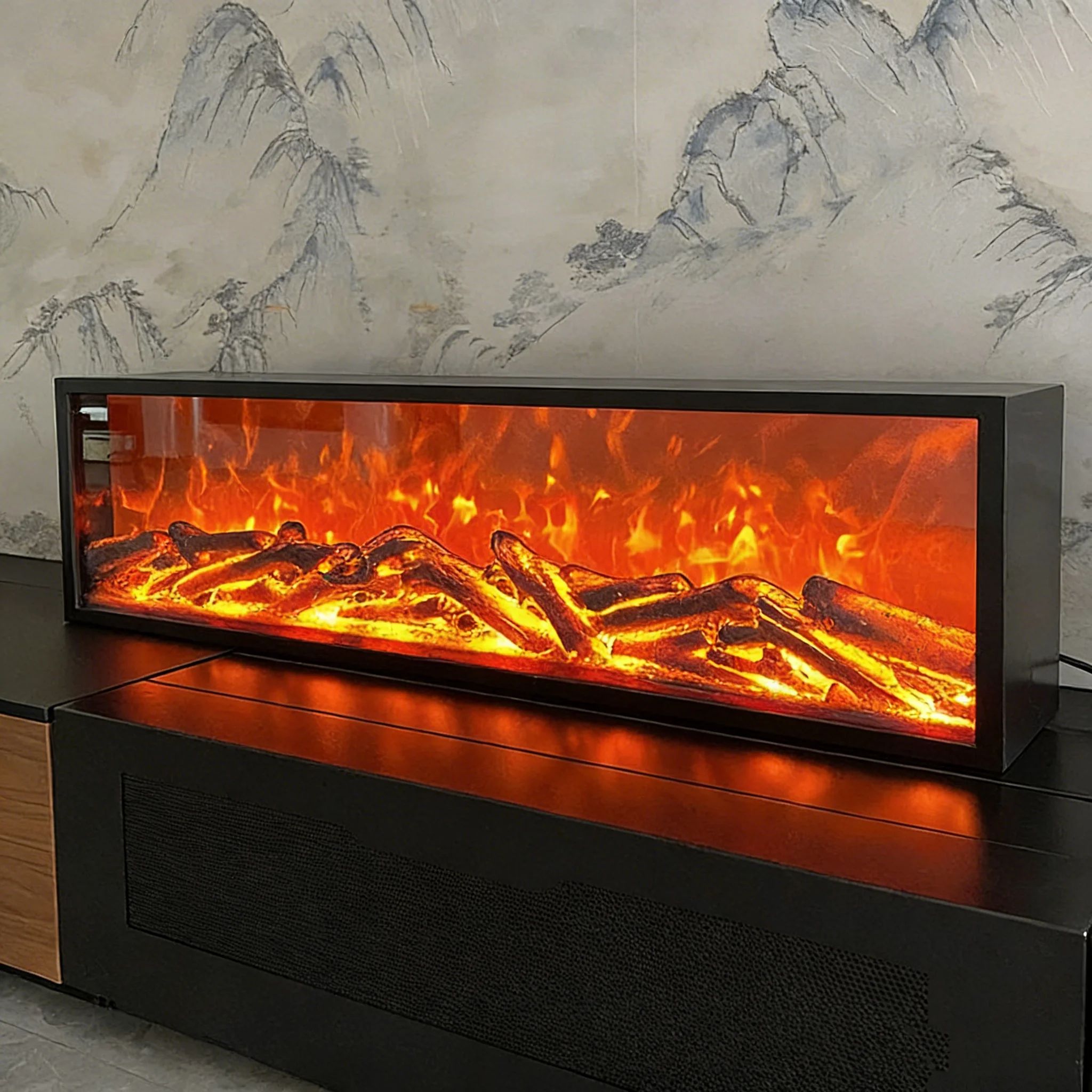 เตาผิงไฟฟ้าติดผนังแบบฝัง ดีไซน์บางเฉียบ 150 วัตต์ สำหรับตกแต่งบ้าน ขนาด 1000 มม. 1