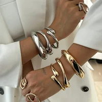 3 Styles Vintage Hip Hop Metal Cuff Bangles Punk Gold Silver Color Geometric Spring Bangles For Women Bracelet Men Jewelry 1