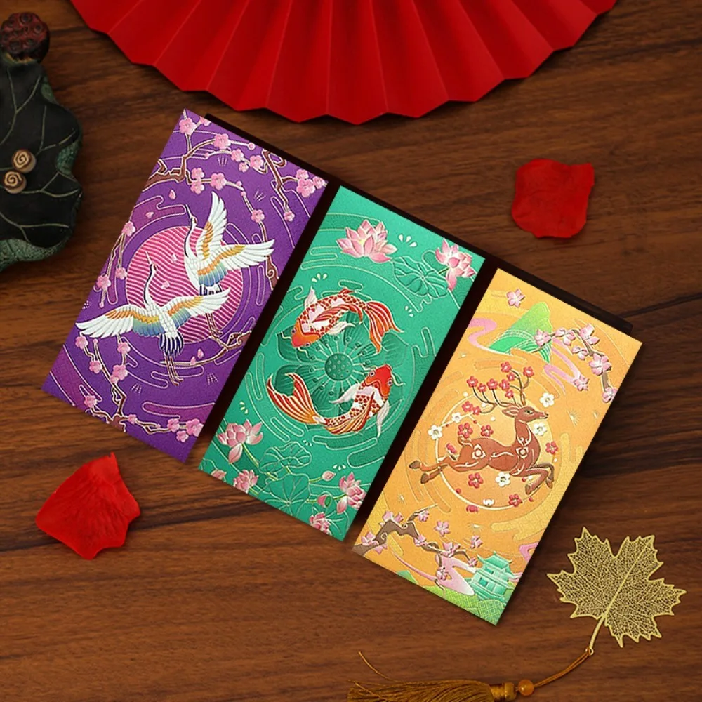 6 Pcs Cartoon Hot Stamping Chinese New Year Red Envelopes Embossed Thickened Paper Lucky Money Bag Spring Festive Decoration