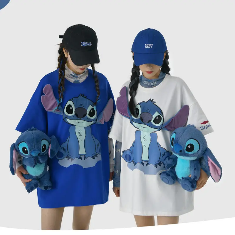 

Original Disney Lilo & Stitch T-Shirt Kawaii Summer Girl Short Sleeve Fashion Large Size Loose Casual T-Shirt Cute Children Top