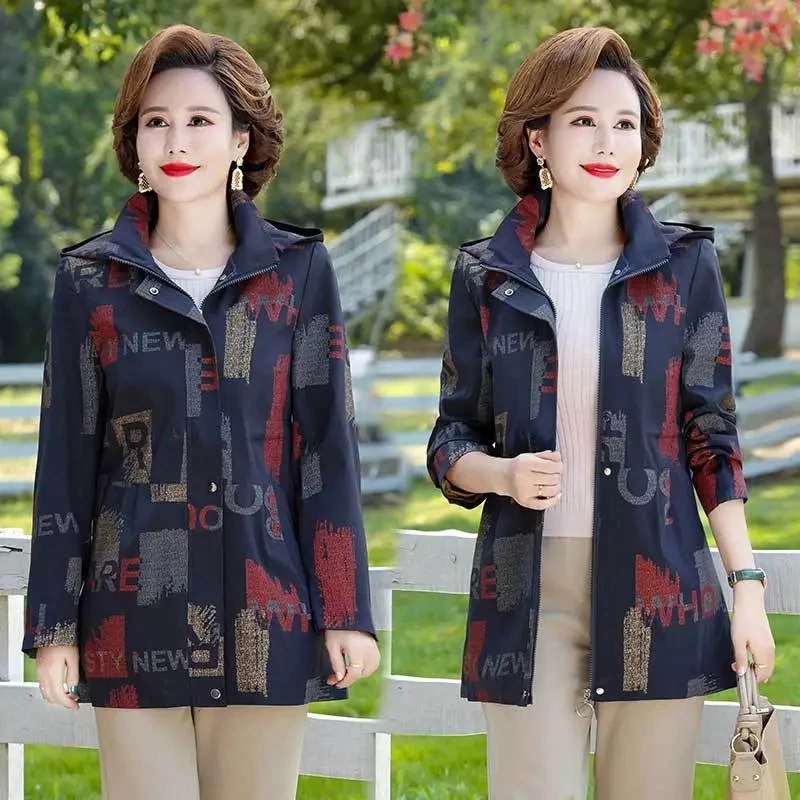 Fashion Autumn Coat Long Western Style Middleaged And Elderly Women Spring And Autumn Casual Windbreaker Thin Jacket Top Female