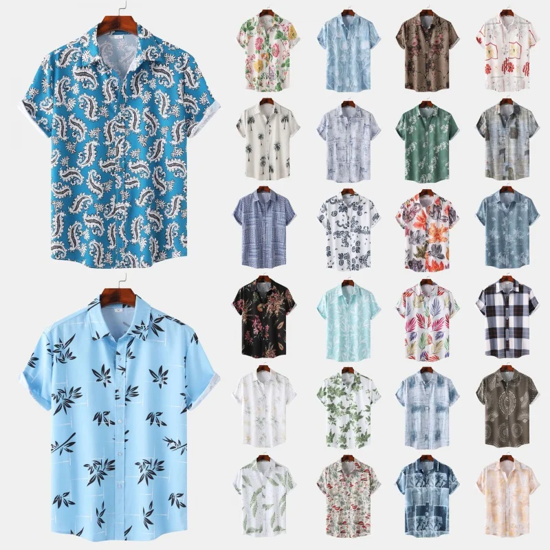

SZYL-Spot Goods2024Men's Hawaiian Wind Beach Digital Printing Men's Short Sleeve Shirt