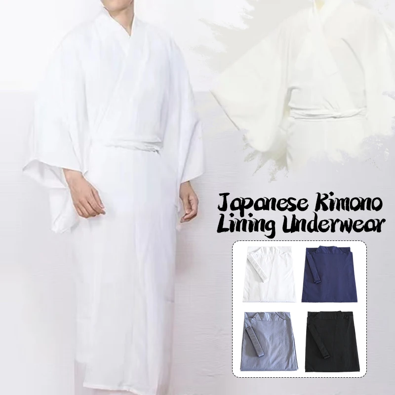 Traditional Japanese Kimono Juban Men Kimono Bottom Lining With Belt Inner Wear Costumes Yukata Male Long Robe Underwear