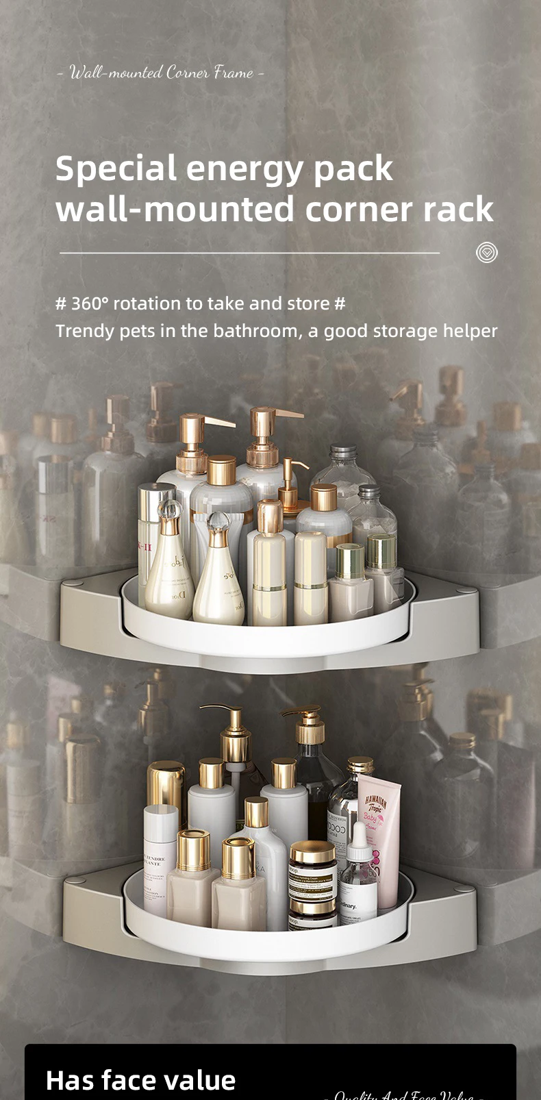 Description Picture 3 of itemPlastic Storage Turntable 360° Rotate No Drilling Bathroom Skincare Storage Wall Corner Shower Gel Storage Rack