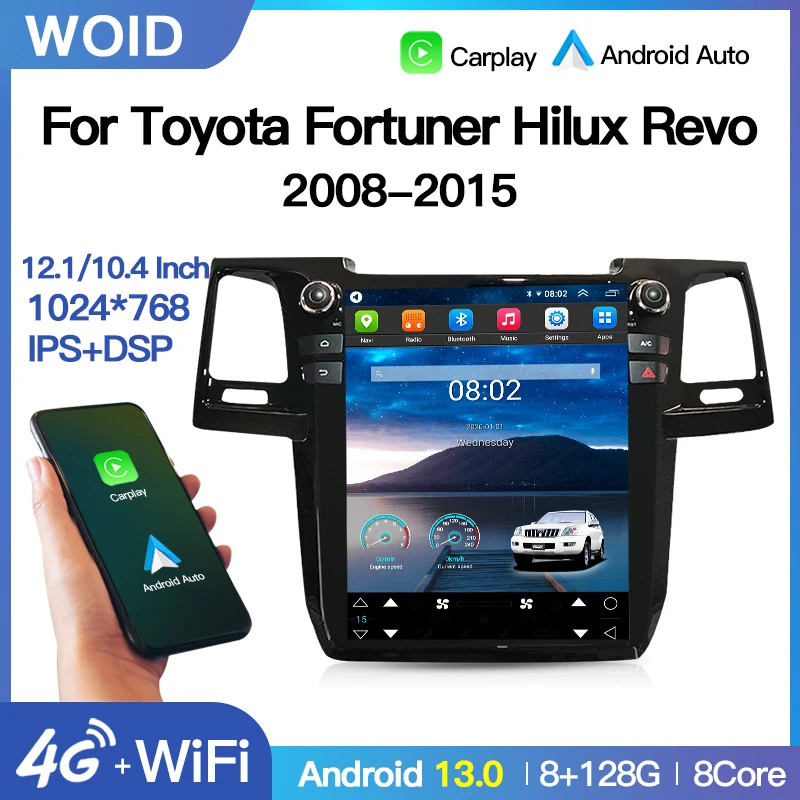 For Toyota Fortuner Hilux Revo 2008-2015 Carplay Android 11 Tesla Screen Car Multimedia Player Head Unit GPS Audio Radio Auto