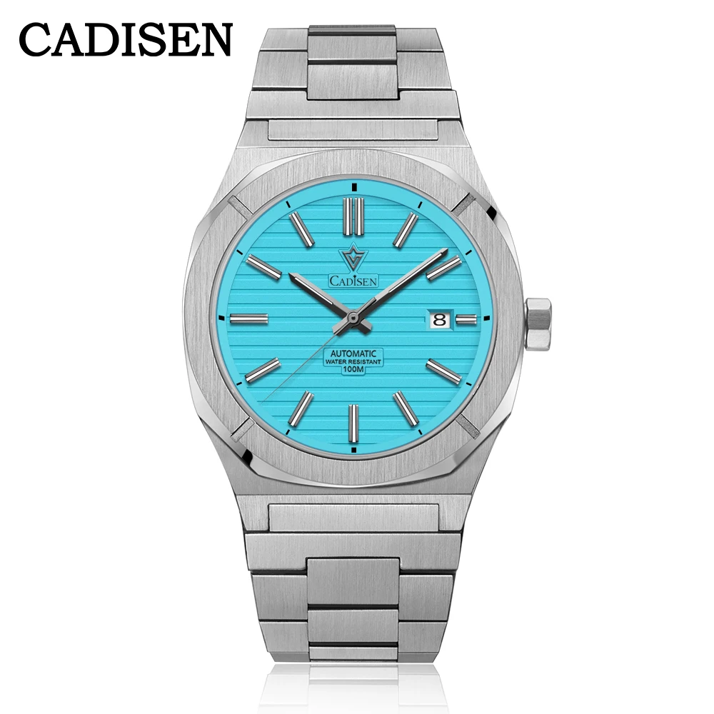 Cadisen Automatic Watch Men 40mm Tiffany Blue Dial Date Sapphire Stainless Steel Mechanical Wristwatches 10Bar Paulareis Watch