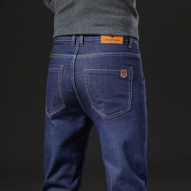 Classic Men's Business Casual Velvet Jeans 2024 New Winter Chinese Embroidery Straight Loose Warm and Comfortable Thick Pants 6