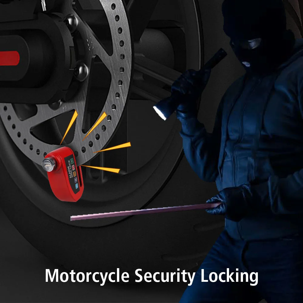 Vibration Sensor 110dB Universal Motorcycle Disc Brake Lock With 2 Keys Bicycle Alarm Disc Lock Anti-theft Security Safety