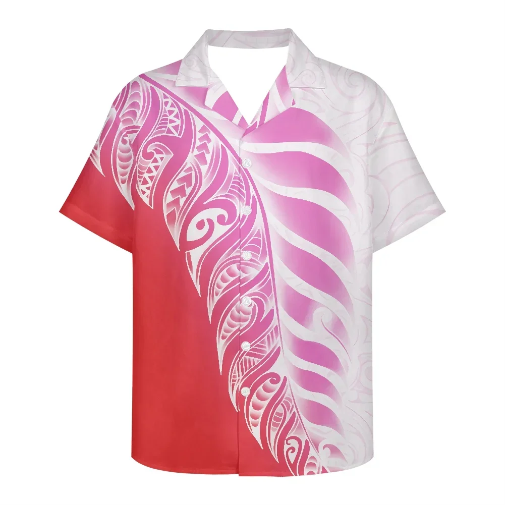 Men's Business Polynesian Shirt Casual Short Sleeve 2022 New Lapel Tribal Tattoo Button Slim Fit Fashion Top 2