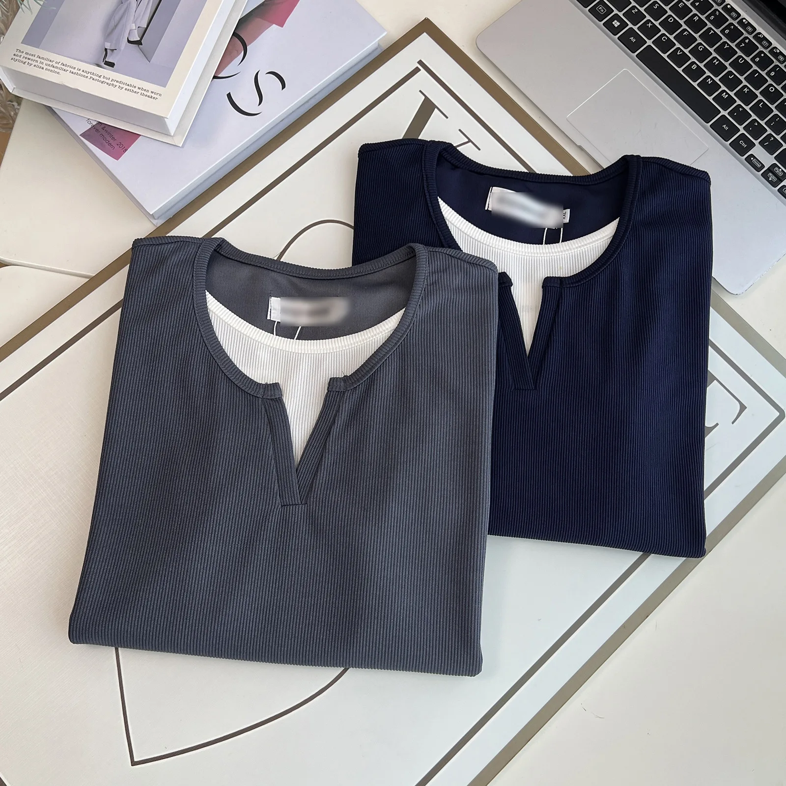 Fashion Plus Size Women's T-Shirt Classic Fake Two Pieces Long Sleeve Autumn Casual Tops 1711