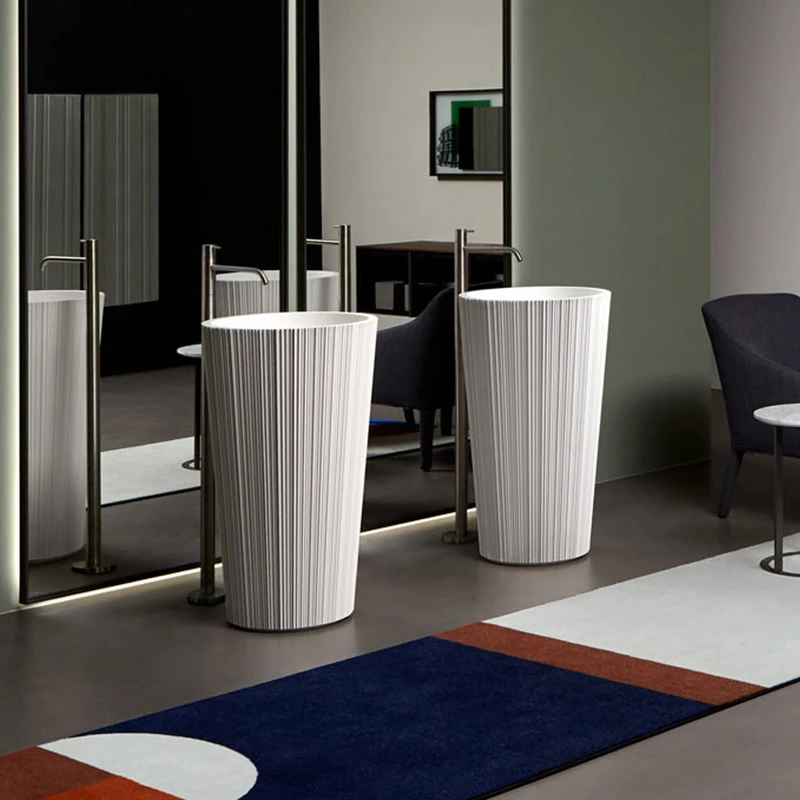 Artificial stone round household column basin washbasin hotel engineering floor-standing art wash basin