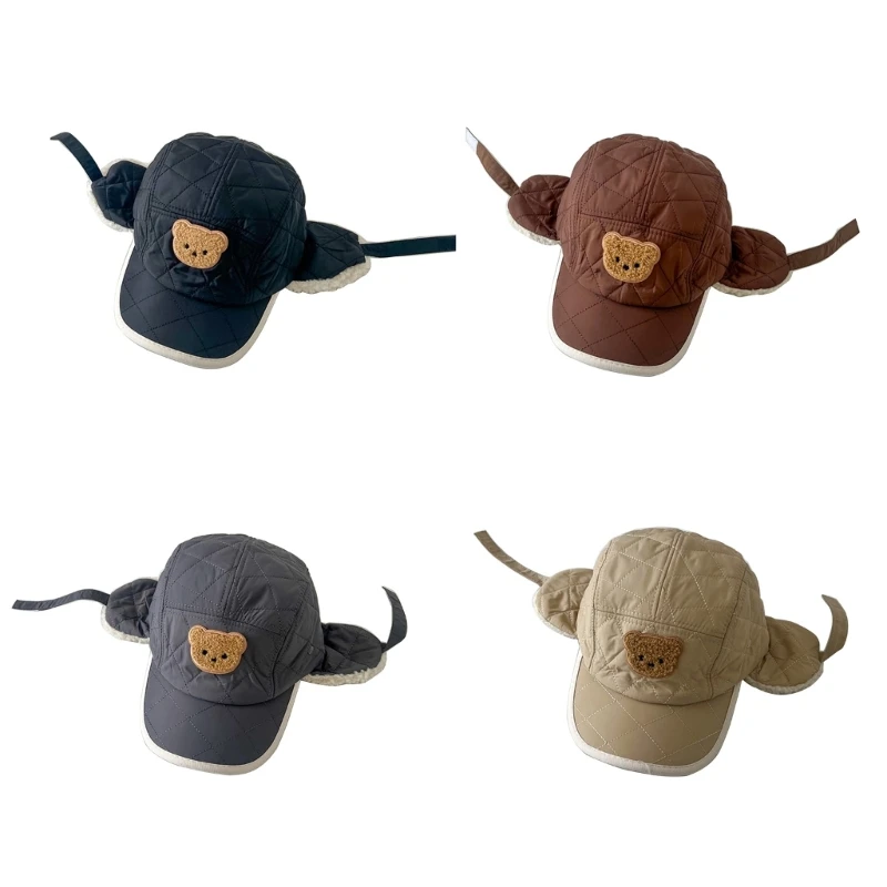 

Winter Children's Hat Little Bear Checkered Lei Feng Hats Boys Girl Thicked Cotton Ear Protections Duck Tongue Caps