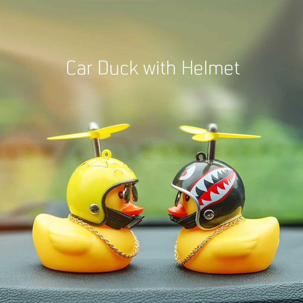 Cute Little Black Yellow Duck With Helmet Propeller Rubber