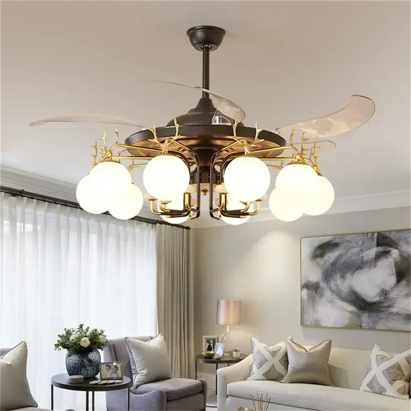 DORIAN Modern Stealth Fan Light Luxury Living Room Restaurant Bedroom Ceiling Fan Light Remote LED Electric