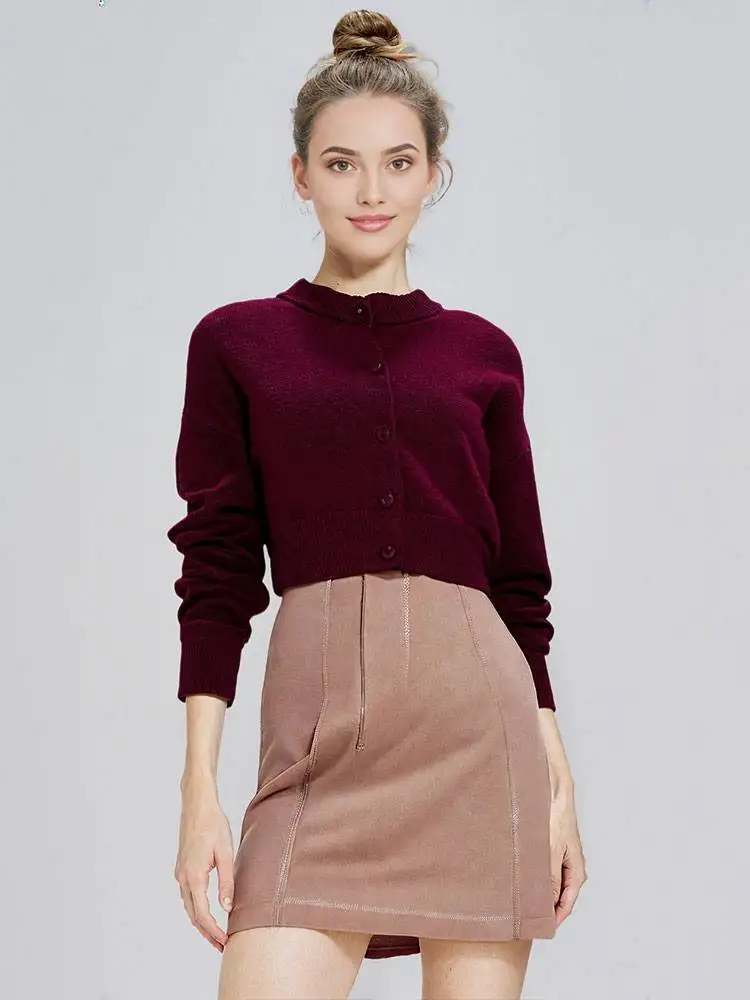 HH Women New Fashion Cropped Cardigan Sweater Long Sleeve O Neck Knit Coat Female Elegant Solid Office Lady Chic Top