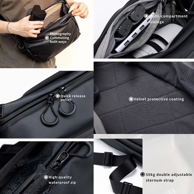 Ulanzi Casual Photography Camera Bag (Black, 6L) w/ Use As A Camera Adjustable Shoulder Water Resistant, 6L