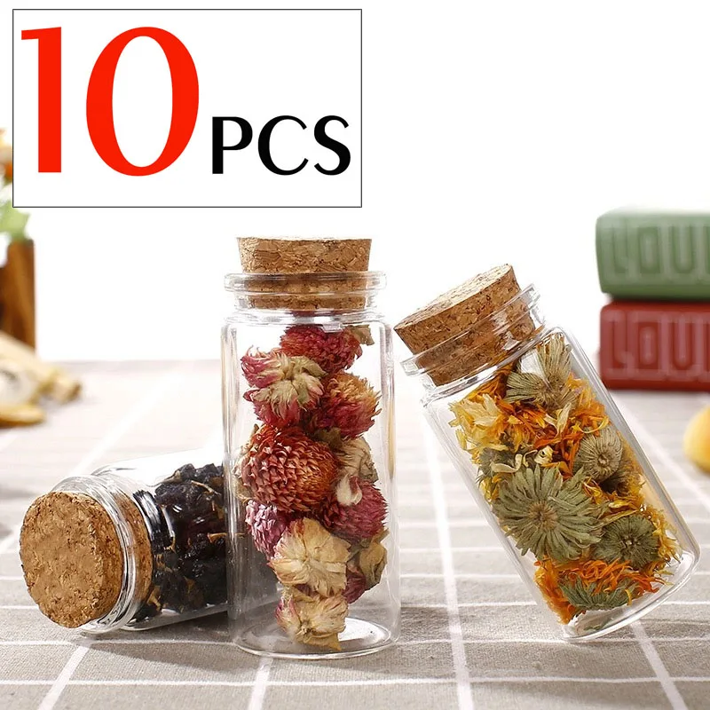 

10PCS Cork Sealed Glass Bottles Glass Jars and Lids Kitchen Food Storage Containers Transparent Spice Organizer Tea Sugar Tanks