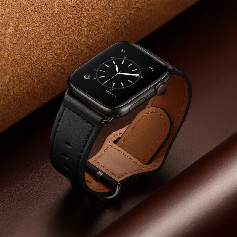 Business Real Leather Loop Bracelet Belt Band for Apple Watch SE 7654 42MM 38MM 44MM 40MM Strap on Smart iWatch 7 Watchband 45mm