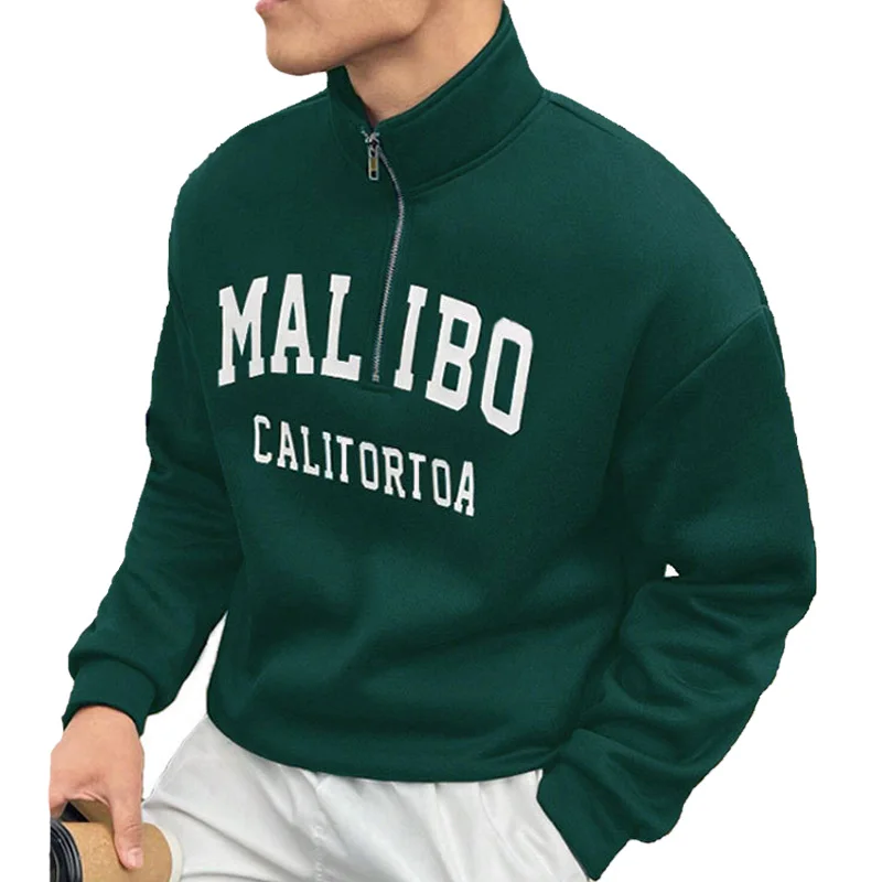 Men's Sweatshirt Spring Autumn Casual Solid Long Sleeve Half Zipper Sweatshirts Pullovers Letter Printed Pullover Tracksuit Men