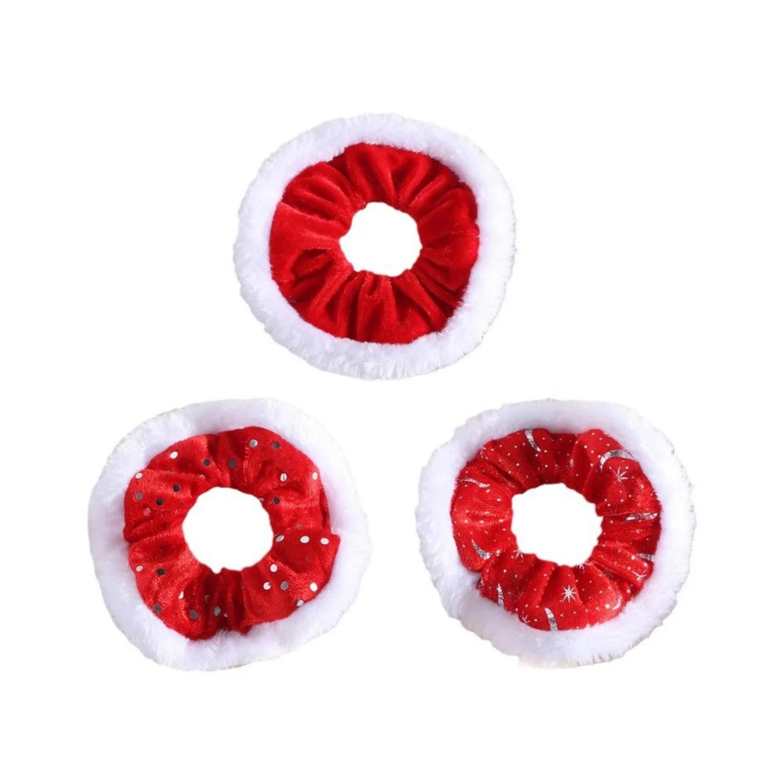 1PC Christmas Scrunchies Set - Fluffy Trim Red Festive Hair Ties For Women Girls Xmas Holiday Party Hair Accessories