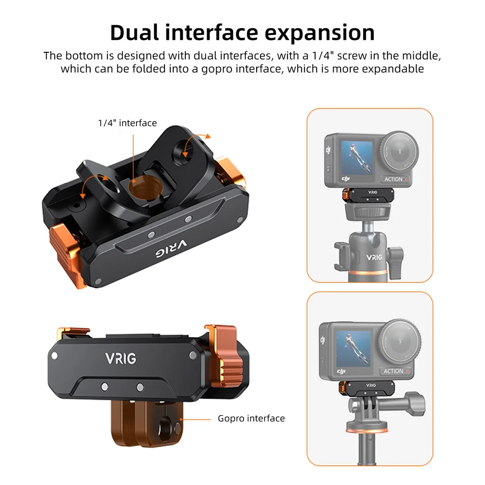 VRIG AC-31 DJI 오즈모 액션 5 프로/4/3용 마그네틱 퀵 릴리즈 마운트(1/4인치 고로 마운트 포함, 고로 12 DJI 액션 호환)