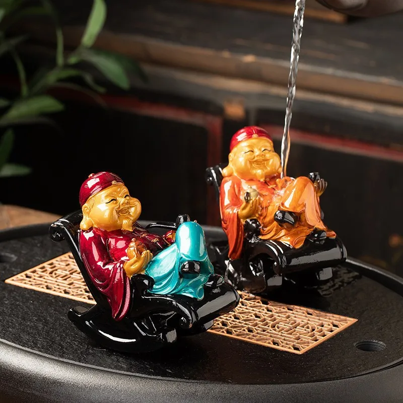 

Creative Landlord Rich Man Color Changing Tea Pet Ornaments Rocking Chair Plate Tea Set Accessories