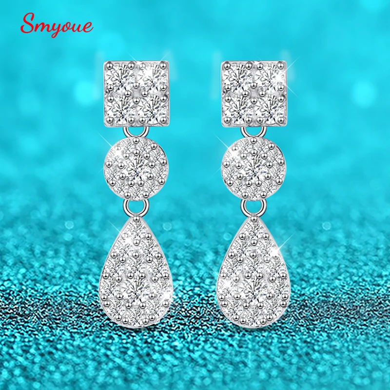 

Smyoue 100% Full Moissnaite Drop Earrings for Women 2.1cttw Sparkling Party Jewelry Solid S925 Sterling Silver 3mm Stone Gem GRA