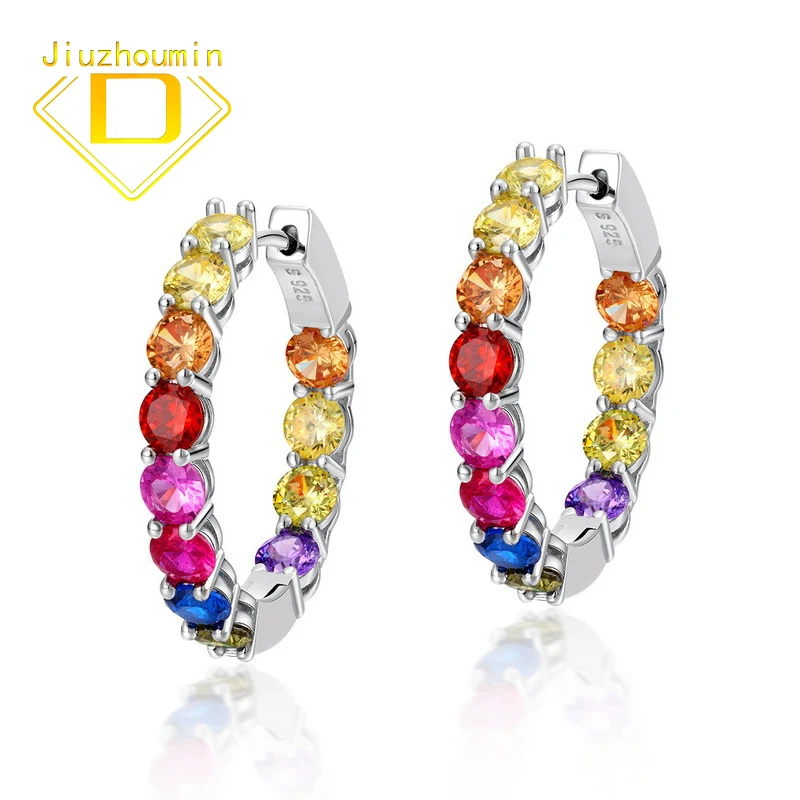 

925 Sterling Silver Earrings Personality Colored Zircon Circle Women's Round Earrings Hot Selling Eardrop Birthday Gift for Girl