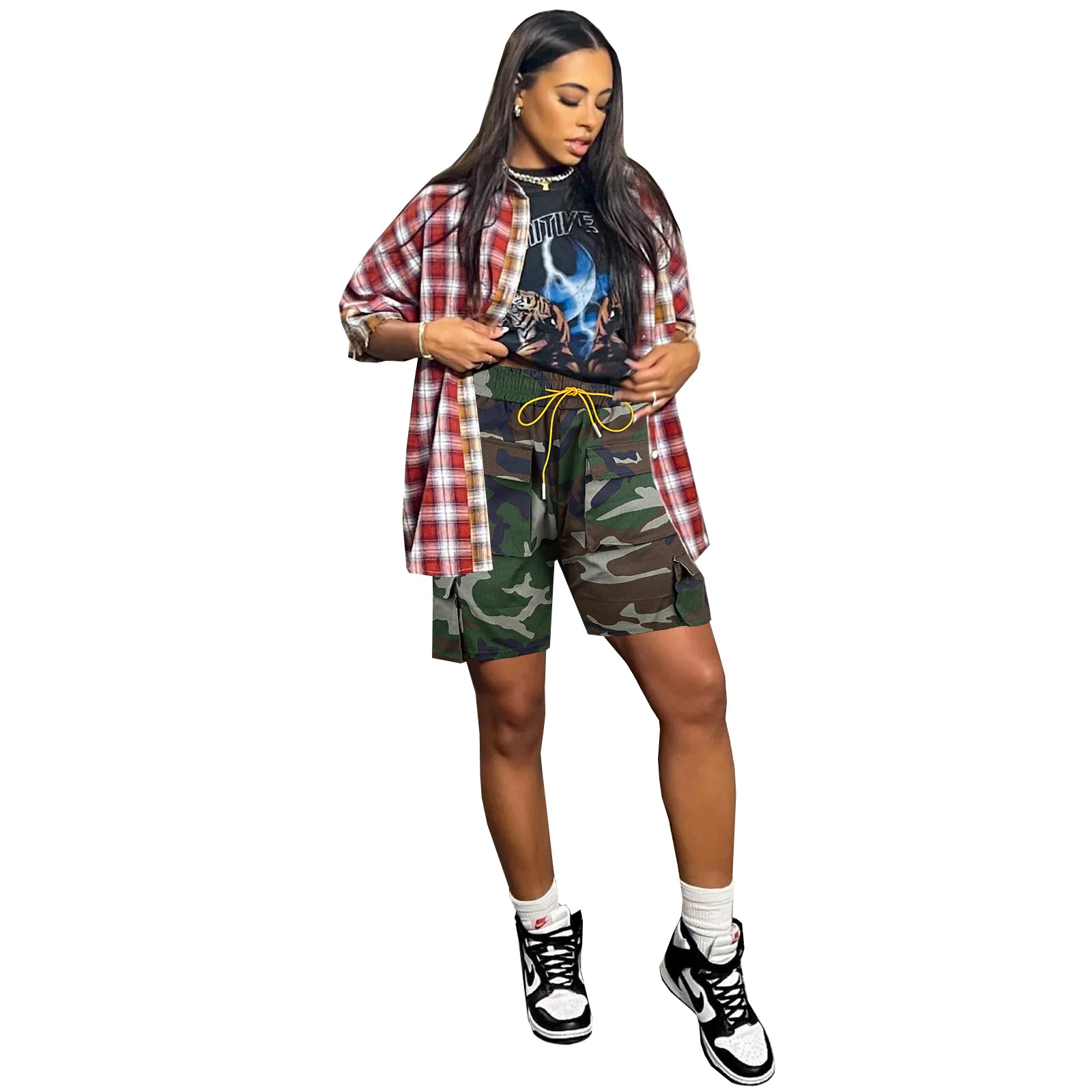 European and American women's fashion camouflage jeans multi pocket Cargo pants casual pants shorts women  jean shorts women