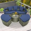 Round Outdoor Daybed, Wicker Rattan Sectional Sofa Set w/Retractable Canopy, Washable Cushions & Height Adjustable Co 2
