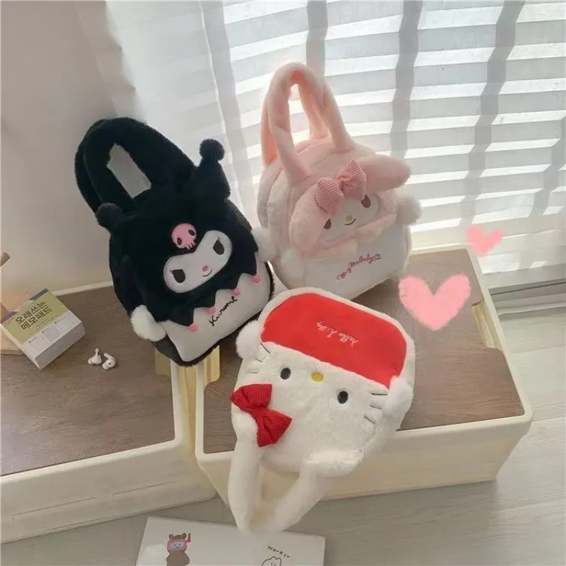 

New Sanrio Plush Shoulder Bags Handbag Girls Large Capacity Cartoon Cute Satchel My Melody Kuromi Cinnamoroll Kids New Plush Bag