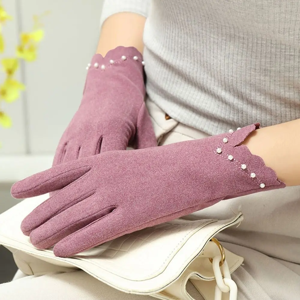 

Women Thin Pearl Elegant Touch Screen Gloves Mittens Cycling Gloves Windproof