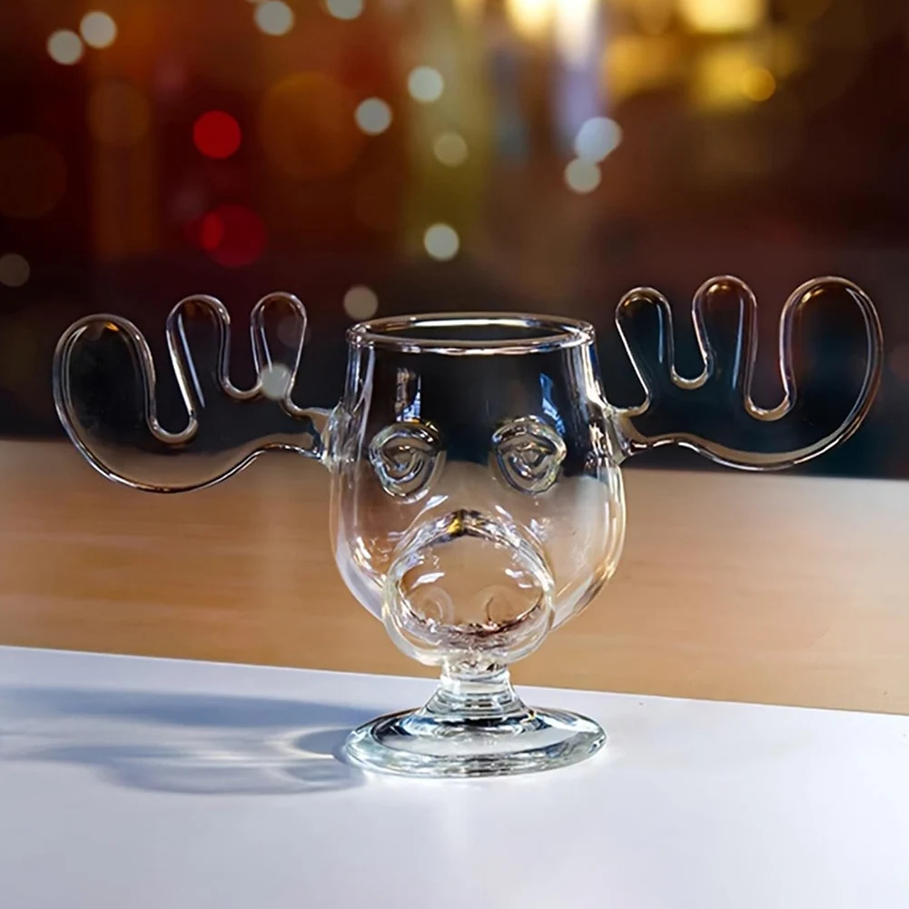 240ml 8oz Christmas Elk Glass Cup Creative Vacation Moose Mug Xmas Reindeer Head Coffee Cup Milk Beer Water Whiskey Glasses Gift