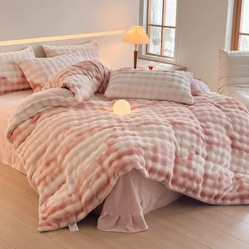 2024 anti-static thickened imitation rabbit velvet kit milk velvet four-piece set of gradual change color bubble velvet bedding 1