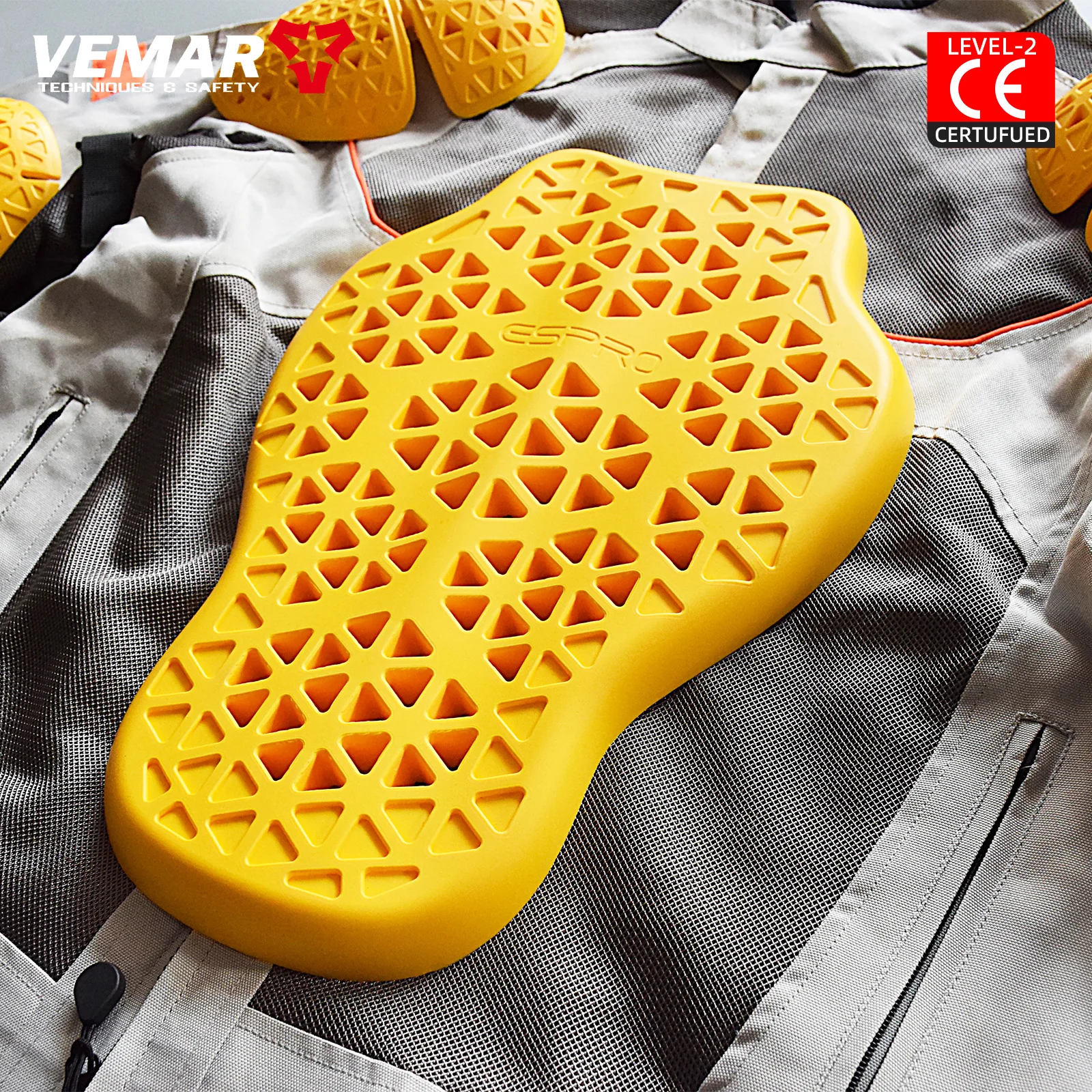 Yellow 3D Grid Built-In Removable Motorcycle Back Protector Jacket Moto Gear Motocross Motorbike Protective Pads CE2 Certified