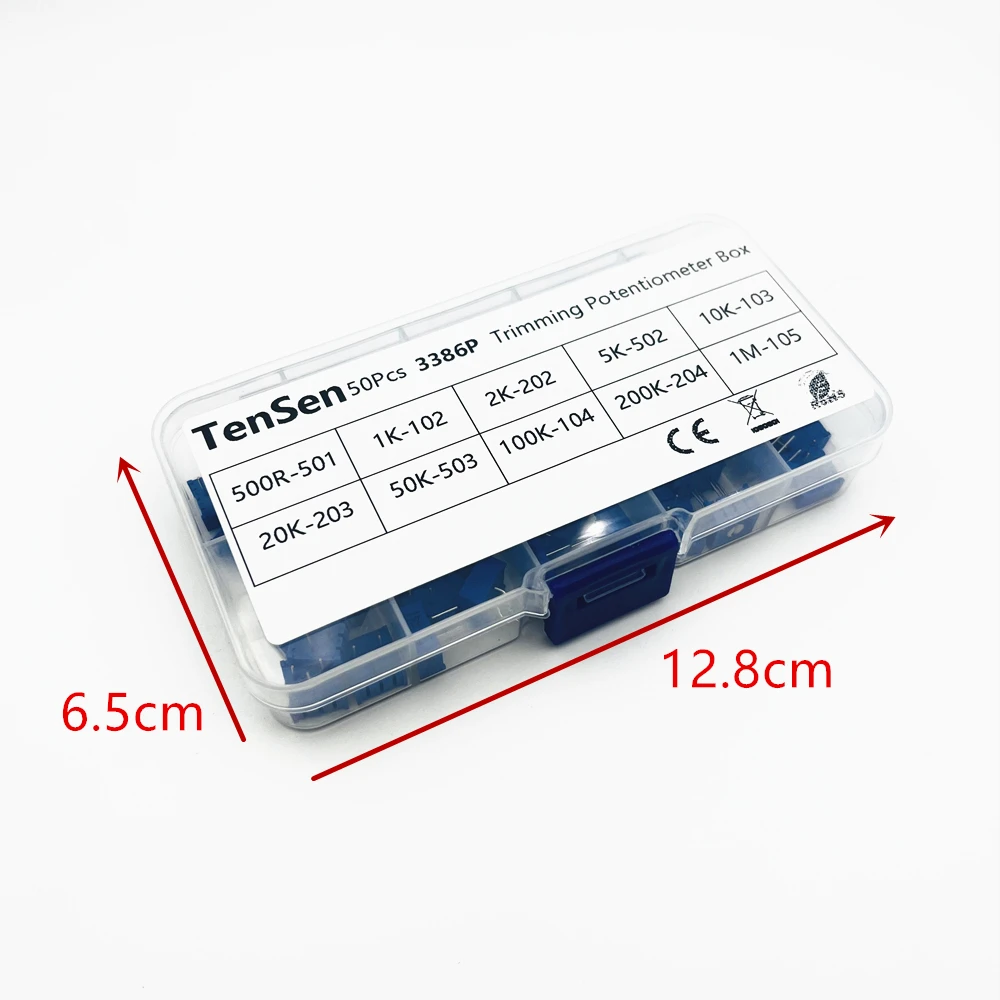 50Pcs/lot 3386P Multiturn Trimmer Potentiometer Kit High Precision 500R-1M Variable Resistor With Free Box electronic diy kit